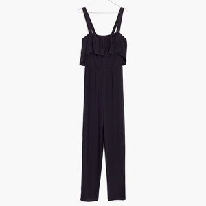 Madewell Women’s Black Viscose Elastic Waist/Bust Apron Ruffle Jumpsuit- Size XL